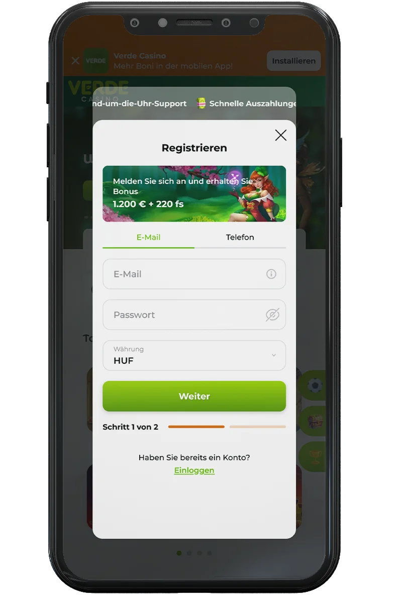 Screenshot eines Online-Casinos auf einem Mobiltelefon